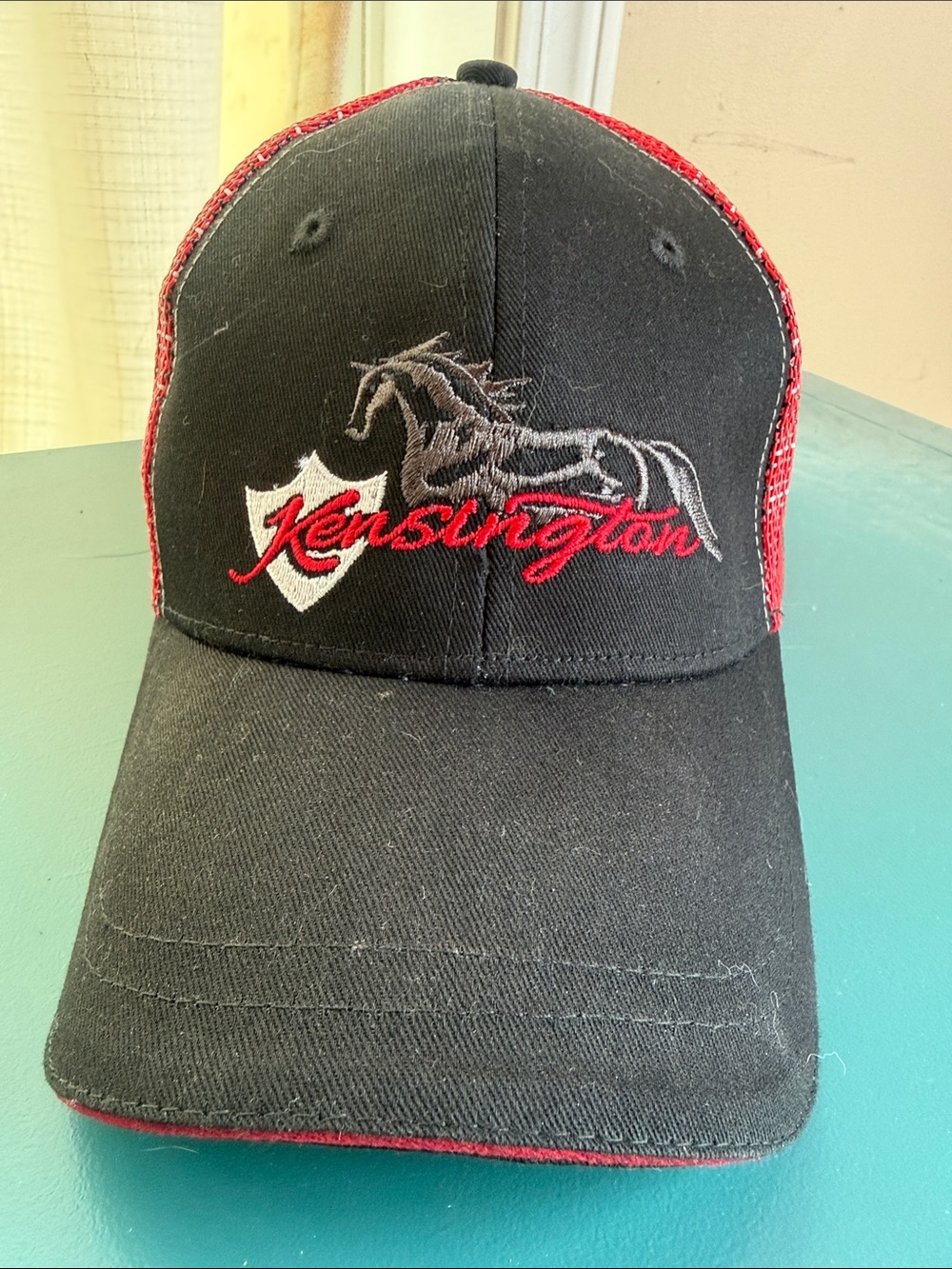 Kensington Embroidered Black & Red Mesh Baseball Cap